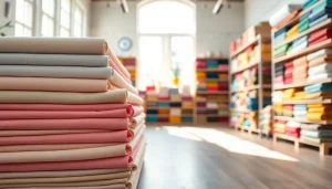 Bekijk goedkope katoen rollen in een kleurrijke stoffenstudio met diverse texturen.