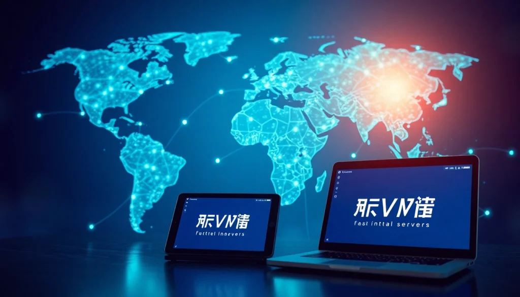 现代设备上的快连VPN界面，突出全球连通性。