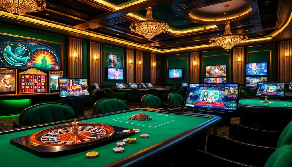 Jouer au casino en ligne argent réel avec des machines à sous vibrantes et des jetons de poker dans un élégant casino virtuel.