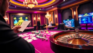 Découvrez l'excitation du casino en ligne argent réel avec des joueurs s'engageant à une table de jeu haut de gamme.