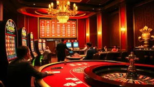 Vivez l'excitation du casino en ligne argent réel à une table de jeu élégante avec des machines à sous vibrantes.